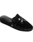 Black Velvet Patent Leather Women's Slippers with Bow