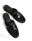 Black Velvet Patent Leather Women's Slippers with Bow