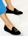 Black Velvet Yellow Anchor Women's Loafer Slippers