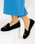 Black Velvet Yellow Anchor Women's Loafer Slippers