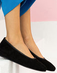 Black Suede Flat Face Mini Heels Women's Slippers