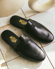 Black Leather Banded Men's Slippers