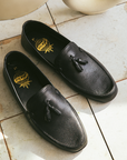 Black Leather Tasseled Home Type Men's Slippers