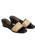 Black Leather Gold Mesh Collar Women's Slippers