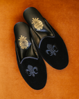 Black Velvet Embroidered Open Back Women's Slippers