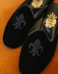 Black Velvet Embroidered Open Back Women's Slippers