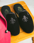 Black Velvet Embroidered Men's Slippers