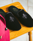 Black Velvet Embroidered Men's Slippers