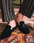 Black Velvet Embroidered Men's Slippers