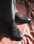 Black Suede Leather Buckle Elegant Men's Slippers