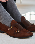 Cinnamon Suede Chocolate Brown Leather Belted Women's Shoes