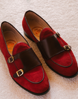 Cherry Suede Chocolate Brown Leather Women's Shoes with Belt