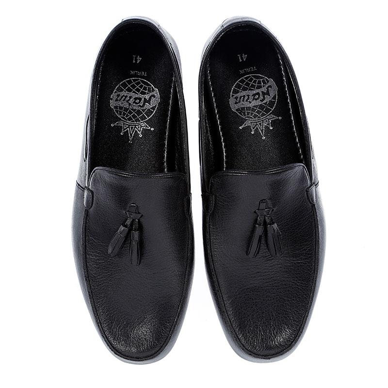 Black Leather Tasseled Home Type Men&#39;s Slippers