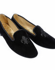 Black Velvet Embroidered Loafers Men's Shoes Slippers