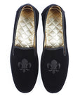 Black Velvet Embroidered Loafers Men's Shoes Slippers