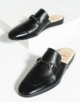 Black Leather Buckle Men's Slippers