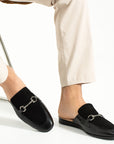 Black Suede Leather Buckle Elegant Men's Slippers