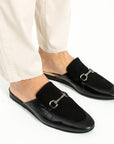 Black Suede Leather Buckle Elegant Men's Slippers