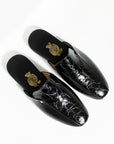 Black Crocodile Mirrored Side Buckle Elegant Men's Slippers