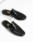 Black Crocodile Mirrored Side Buckle Elegant Men's Slippers