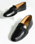 Black Leather Belted Classic Design Men's Loafer Slippers