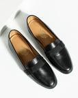 Black Leather Belted Classic Design Men's Loafer Slippers