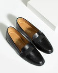 Black Leather Belted Classic Design Men's Loafer Slippers