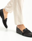 Black Leather Belted Classic Design Men's Loafer Slippers