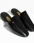 Black Suede Mirrored Side Buckle Men's Slippers