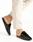 Black Suede Mirrored Side Buckle Men's Slippers