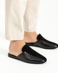 Black Suede Mirrored Side Buckle Men's Slippers