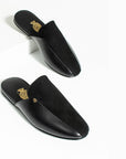 Black Suede Mirrored Side Buckle Men's Slippers